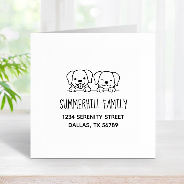 Pair of Labrador Dogs Peeking Family Address 2 Rubber Stamp (Creator Uploaded)