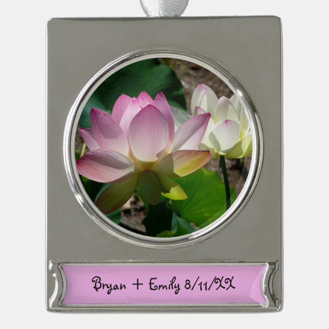 Pair of Lotus Flowers I Silver Plated Banner Ornament (Front)