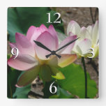 Pair of Lotus Flowers I Square Wall Clock