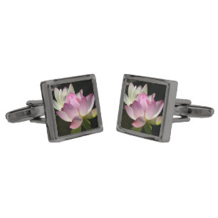Pair of Lotus Flowers II Gunmetal Finish Cufflinks