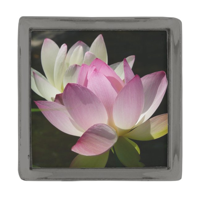 Pair of Lotus Flowers II Gunmetal Finish Lapel Pin (Front)