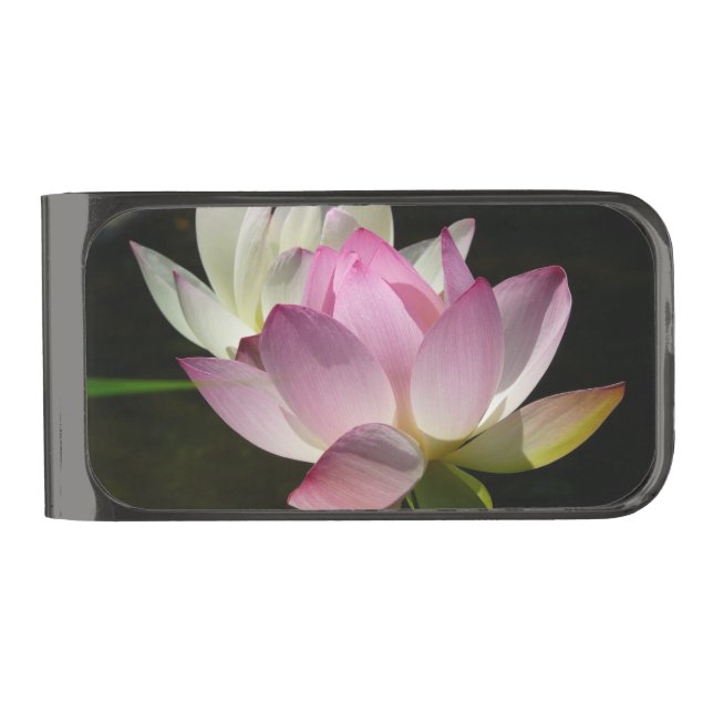 Pair of Lotus Flowers II Gunmetal Finish Money Clip (Front)