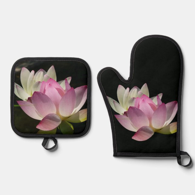Pair of Lotus Flowers II Oven Mitt & Pot Holder Set (Front)