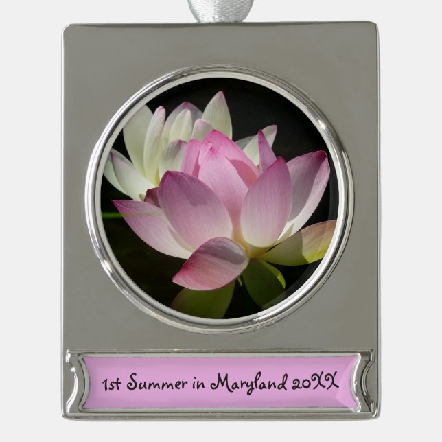 Pair of Lotus Flowers II Silver Plated Banner Ornament (Front)