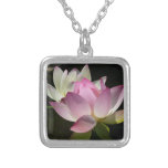 Pair of Lotus Flowers II Silver Plated Necklace