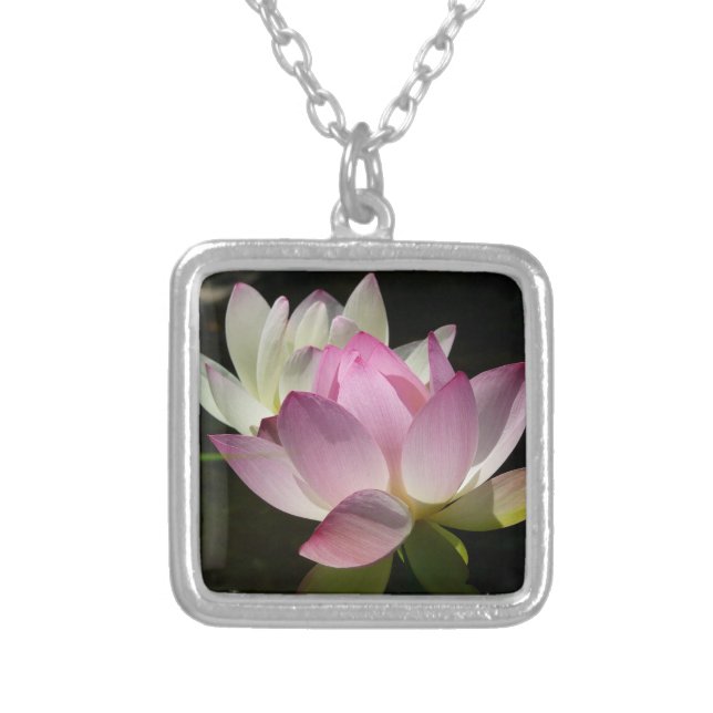 Pair of Lotus Flowers II Silver Plated Necklace (Front)