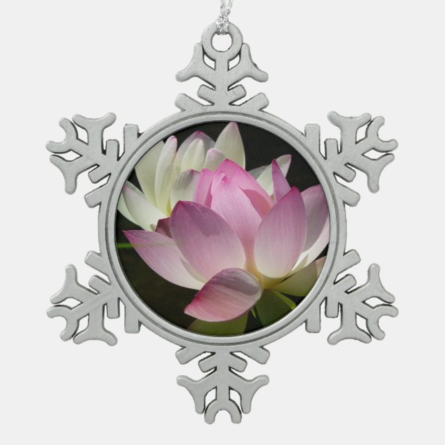 Pair of Lotus Flowers II Snowflake Pewter Christmas Ornament (Front)