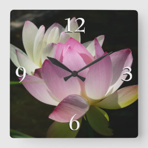 Pair of Lotus Flowers II Square Wall Clock