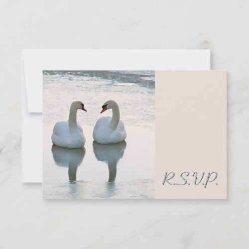 Pair of Lovebird Swans Gazing Wedding RSVP