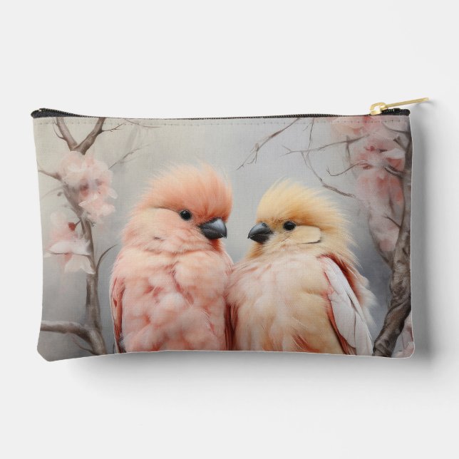 Pair of Lovebirds on Cherry Blossom Accessory Pouch (Back)
