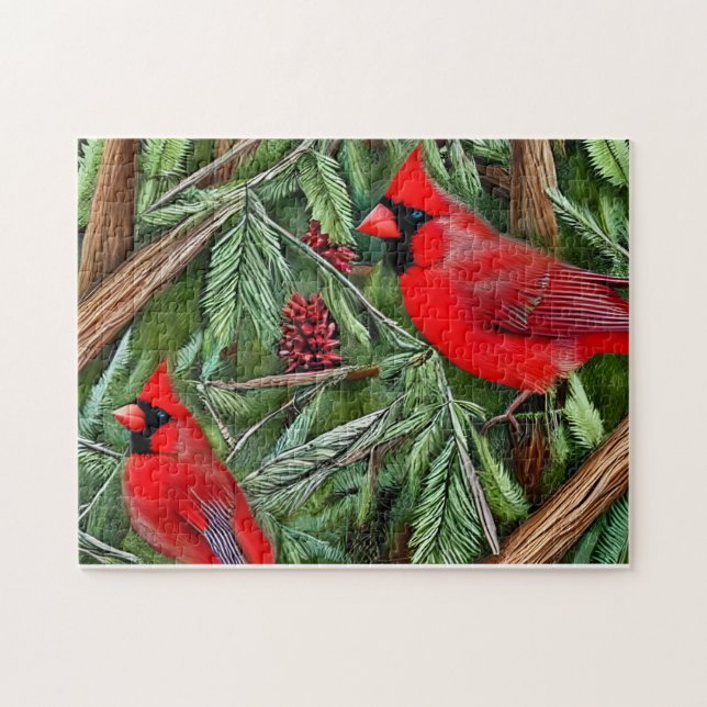 Pair of Majestic Wild Red Cardinals Jigsaw Puzzle (Horizontal)