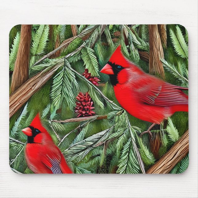 Pair of Majestic Wild Red Cardinals Mouse Pad (Front)