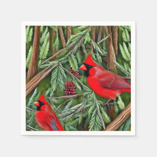 Pair of Majestic Wild Red Cardinals Napkins