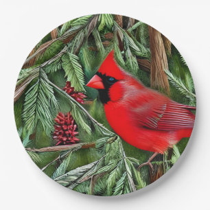 Pair of Majestic Wild Red Cardinals Paper Plates