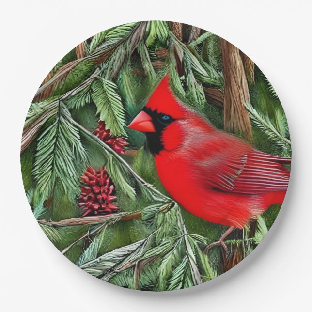 Pair of Majestic Wild Red Cardinals Paper Plates (Front)