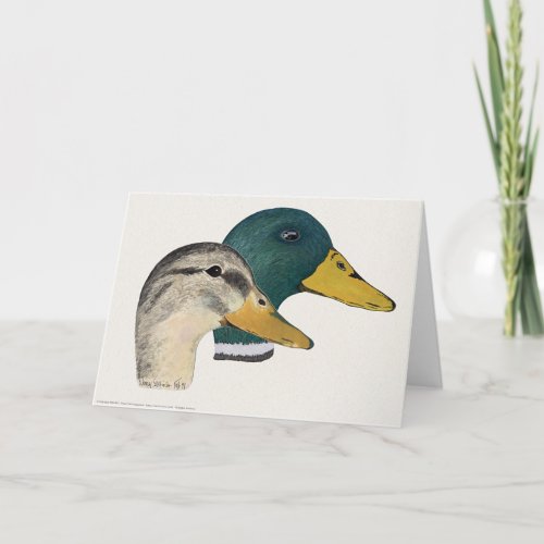 Pair of Mallard Ducks Drake and Hen Watercolor Card