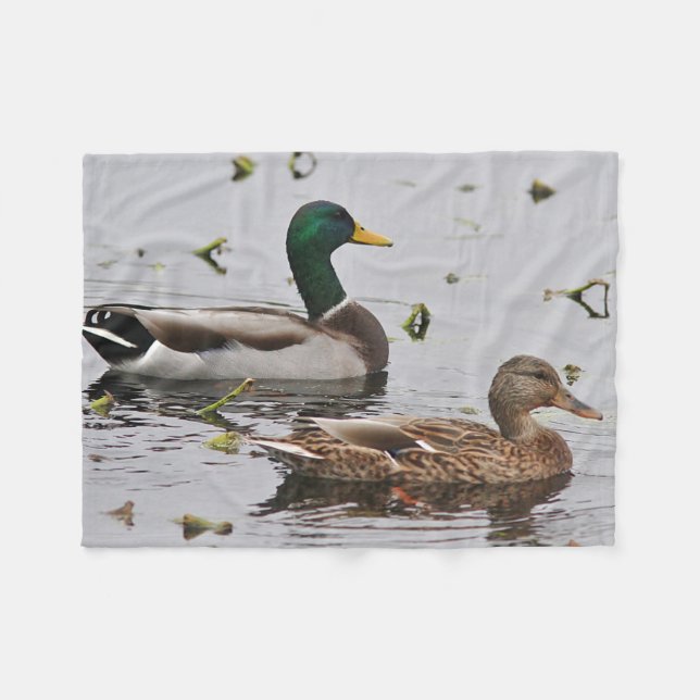 Pair of Mallard Ducks Fleece Blanket (Front (Horizontal))