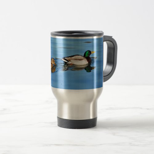 Pair of mallard ducks travel mug