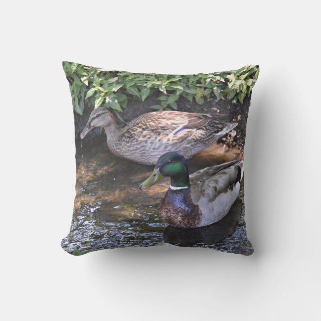 Pair of Mated Mallard Ducks Outdoor Pillow (Front)