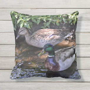 Pair of Mated Mallard Ducks Outdoor Pillow