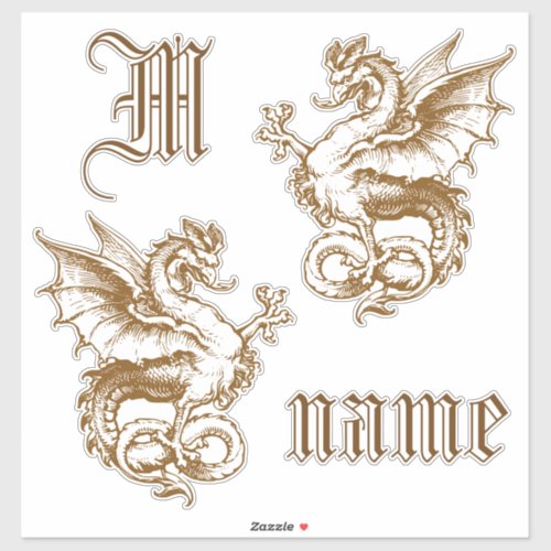 Pair of Mediaval Dragons with Custom Text Sticker Pair of Mediaval Dragons with Custom Text Sticker