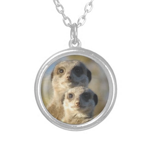 Pair of Meerkats Cute Photo Silver Plated Necklace
