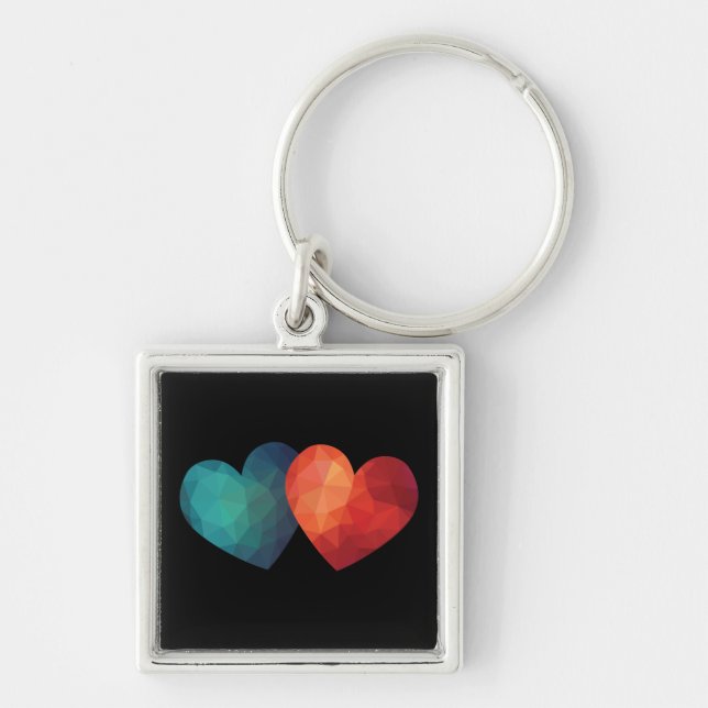 Pair of modern design hearts keychain (Front)