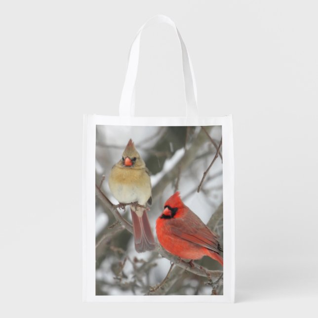Pair Of Northern Cardinals Reusable Grocery Bag (Front)