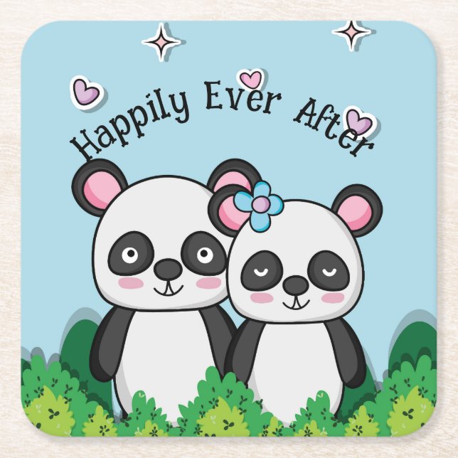 Pair of Pandas Square Paper Coaster (Front)