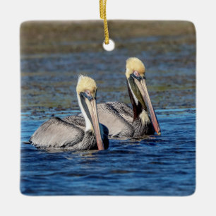 Pair of Pelicans Ceramic Ornament