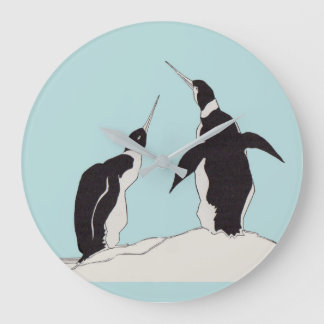 pair of penguins large clock