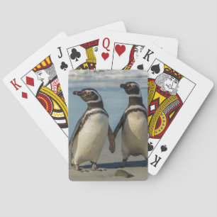 Pair of penguins on the beach poker cards
