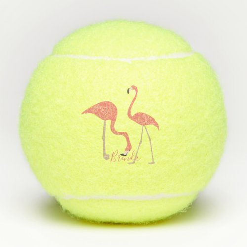 Pair Of Pink Flamingos Monogrammed Tennis Balls