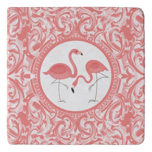 Pair Of Pink Flamingos With Swirls Trivet