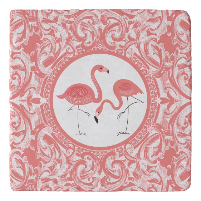 Pair Of Pink Flamingos With Swirls Trivet (Front)