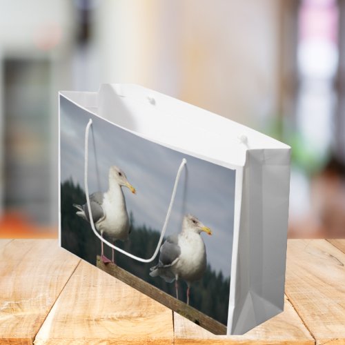 Pair of Posing Seagulls on Fence Large Gift Bag