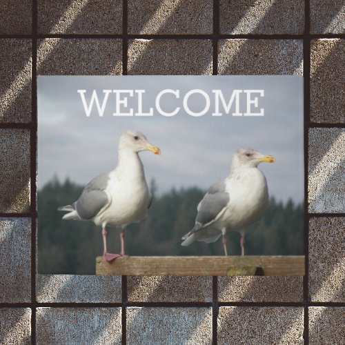 Pair of Posing Seagulls Photo Welcome Doormat