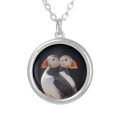 Pair of Puffins Silver Plated Necklace