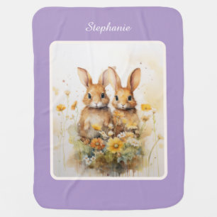 Pair of Rabbits Fleece Baby Blanket With Name