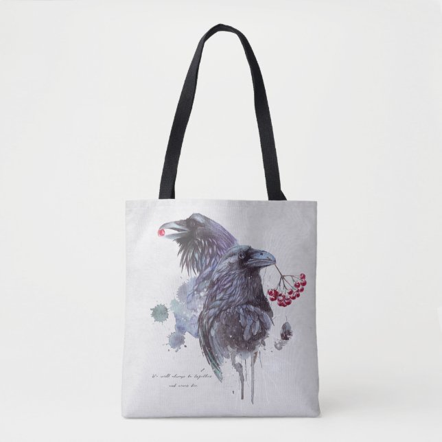 Pair of Ravens Abstract Watercolor Splashes Tote Bag (Front)