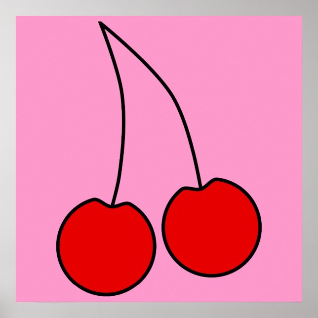 Pair of Red Cherries. Black Outline. Poster (Front)