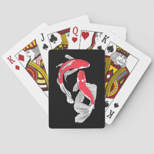 Pair of red japanese koi poker cards