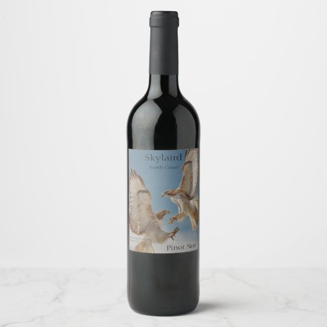 Pair of red-tailed hawks in courtship dance wine label (Front)