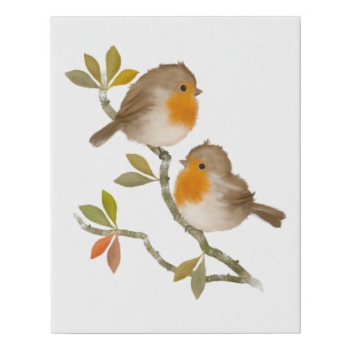 Pair of Robin Birds Faux Wrapped Canvas Print