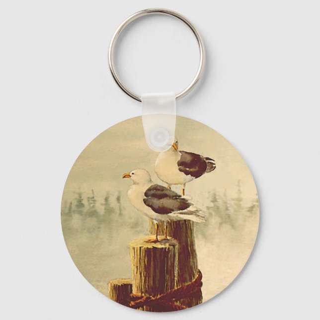 PAIR of SEAGULLS by SHARON SHARPE Keychain (Front)