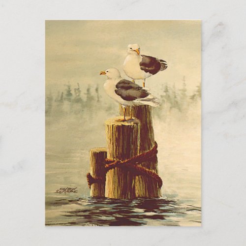 PAIR of SEAGULLS by SHARON SHARPE Postcard