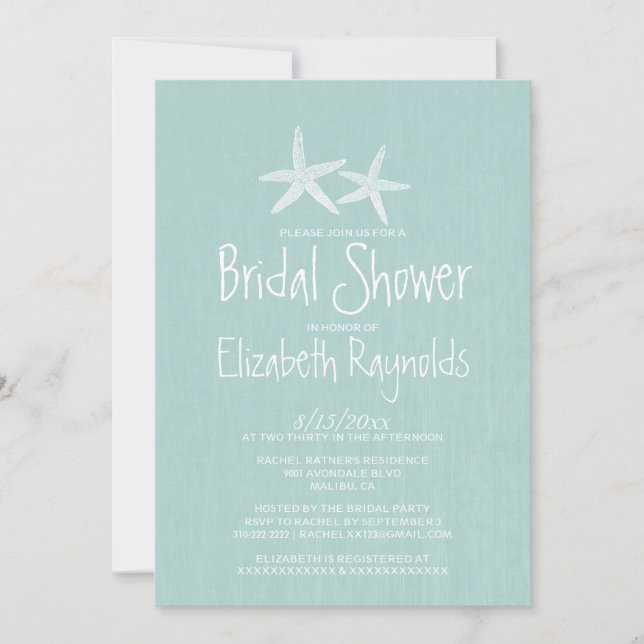 Pair of Starfish Bridal Shower Invitations (Front)