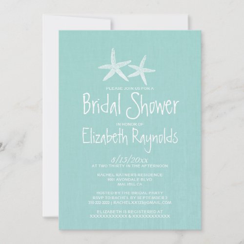 Pair of Starfish Bridal Shower Invitations