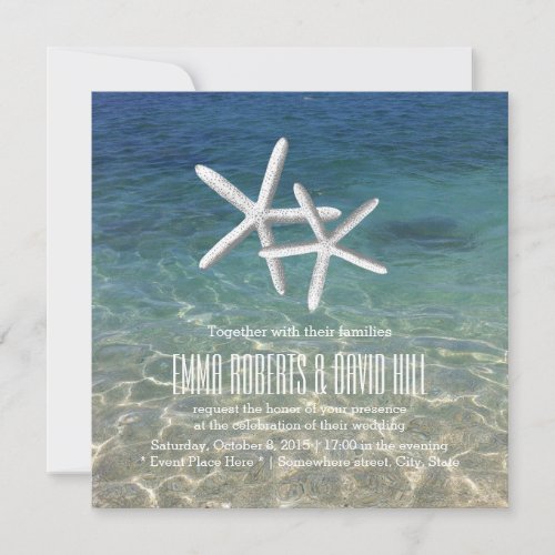 Pair of Starfish Tropical Beach Wedding 5.25x5.25 Square Paper Invitation Card