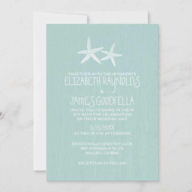 Pair of Starfish Wedding Invitations (Front)